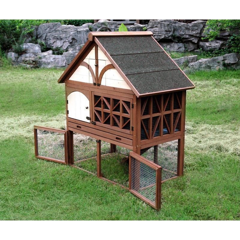 Tudor Style Brown and Beige Wooden Rabbit Hutch