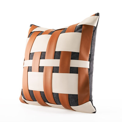 Patchwork Faux Leather Reversible Pillow Cover