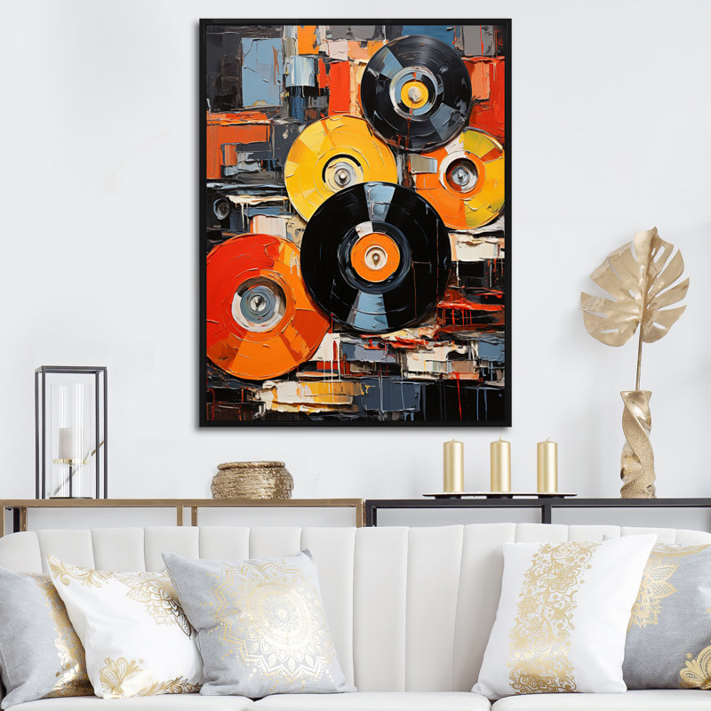 " Colourful Vinyl Melodies II ", 32" H x 16" W x 1" D, Black Floater Framed