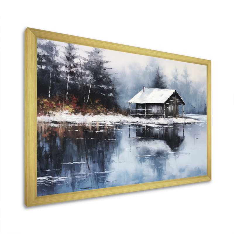 Cozy Snow Cabin IV sur toile, H 24 po x l 32 po x P 1 po, Cadre doré à une seule photo