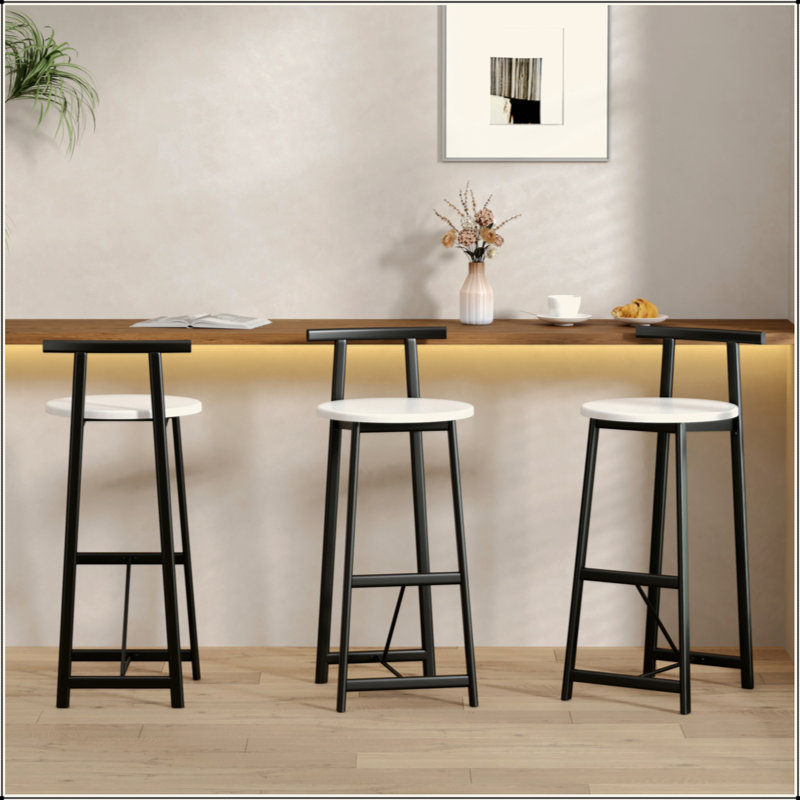 Ensemble de 3 tabourets de bar avec dossier pour la salle à manger, Blanc