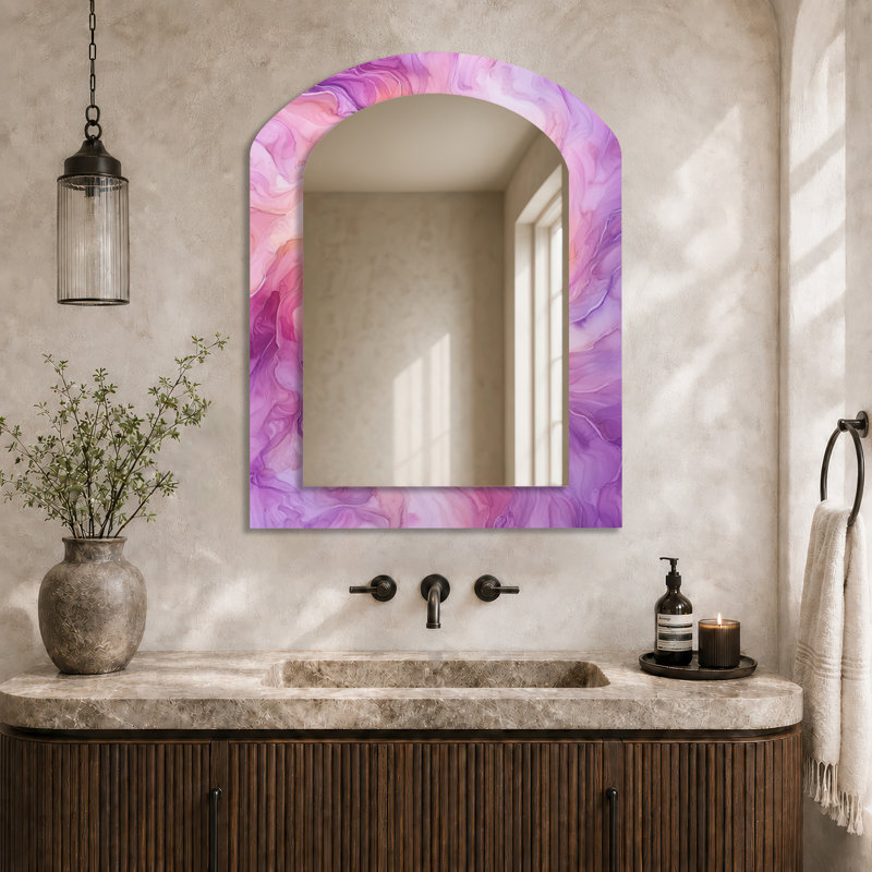 Grand miroir moderne Modern - tourbillon de soleil mauve rayé, impression métallique, 43" x 33"