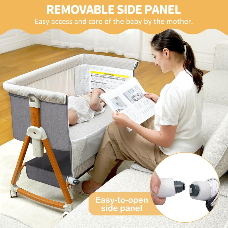 Adjustable Portable Baby Bassinet with Mosquito Net, Light Gray