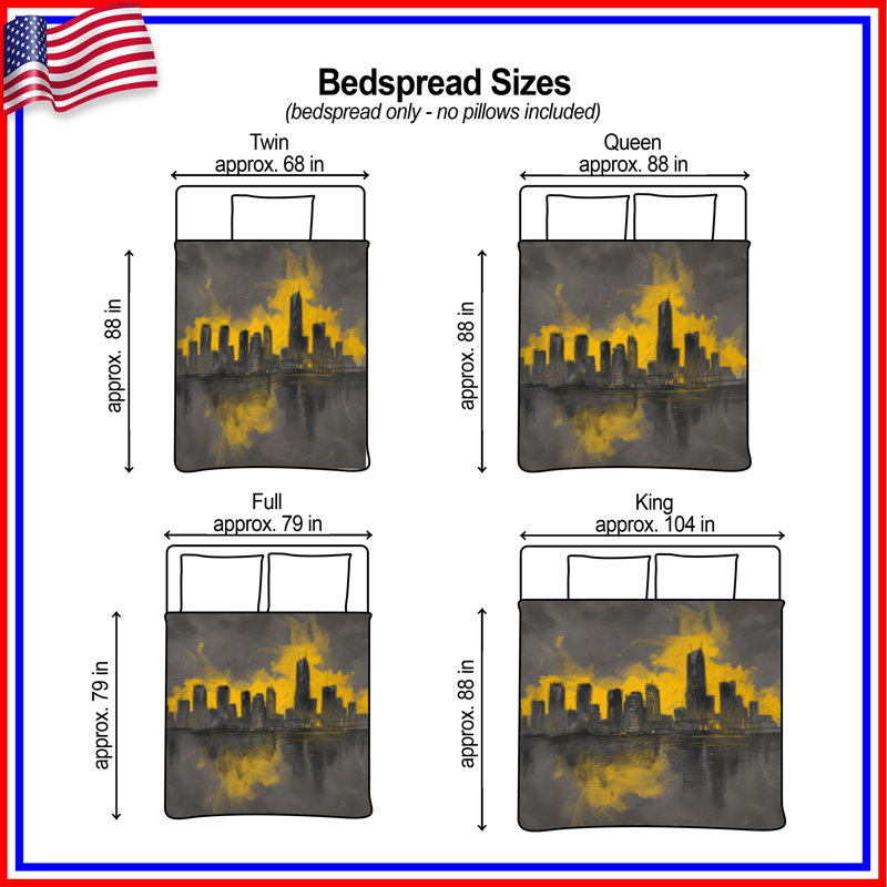 Urban Cityscape Sketch Quilted Bedspread All Sizes, Twin