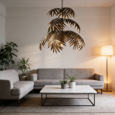 Vintage Coconut Tree Chandelier Light Fixture With Adjustable Hanging Cord, Rustic Tropical Leaf Design For Living Room, Dining Room, Bedroom, Or Kitchen