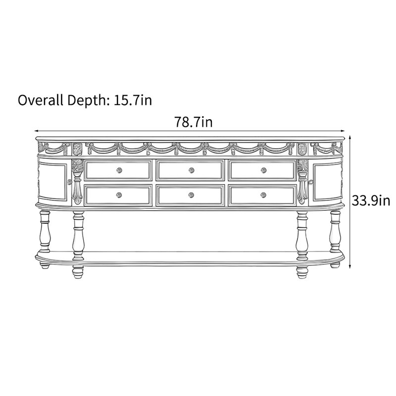 Console Castleman, Brun, Brun, H 33,9 po x l 78,7 po x P 15,7 po
