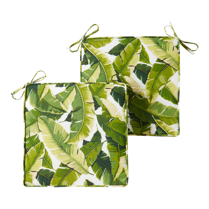 Outdoor Dining Chair Seat Pad, Palm Leaves White