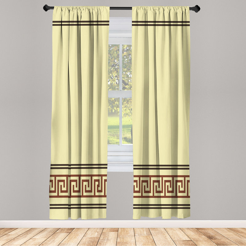 Semi Sheer Curtain Pair, Gray Yellow/Brown, 28" W x 95" L