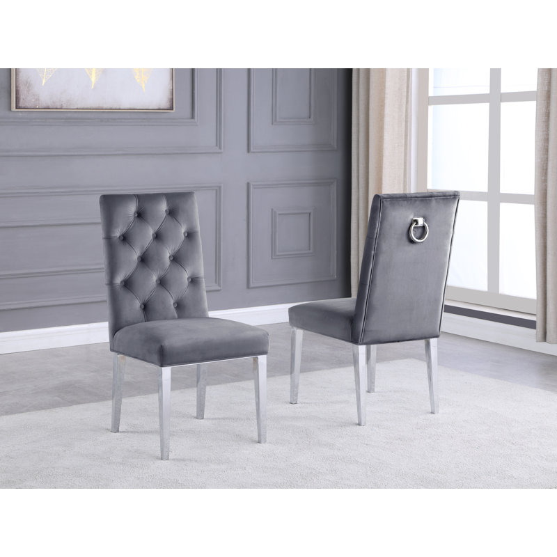 Carnahan Button Tufted Parsons Chair, Silver, Dark Gray
