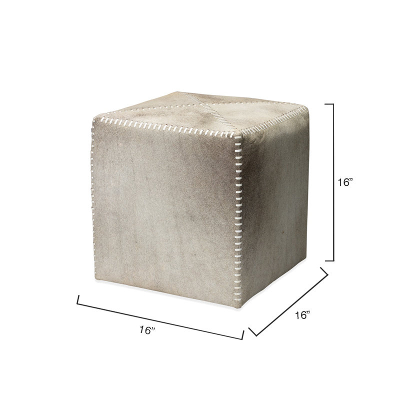 Cross Stitch Tufted Gray Hide Leather Cube Ottoman