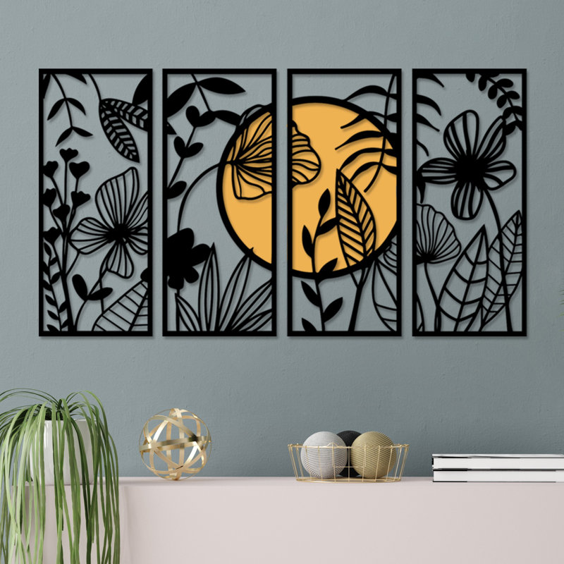Accessoire mural décoratif en bois, Noir / Jaune