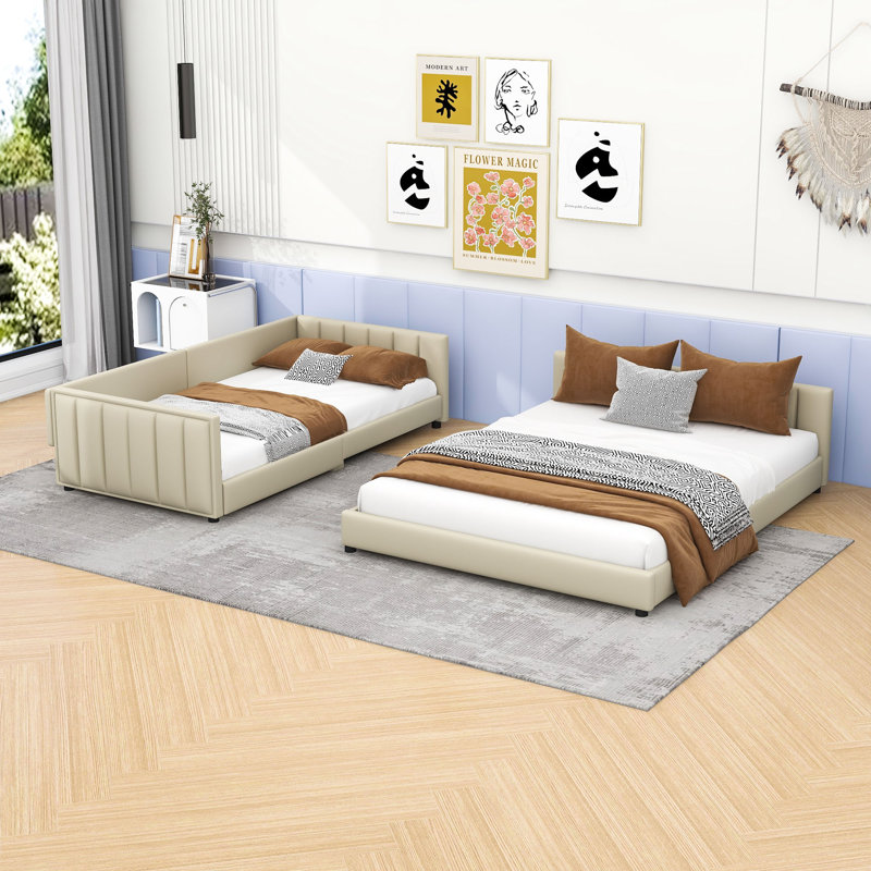Lit plateforme tapissier avec lattes Vegan, Beige