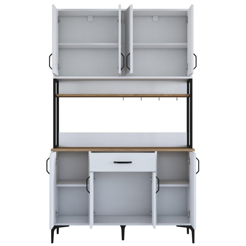 Multi-Purpose Cabinet, Walnut & White, 47.2 x 78.2 x 15.7 inches | 100% Melamine Coated E1 Quality Chipboard | Wall-Mountable, Numerous Shelves & 1 Drawer | Modern Design for Additional Storage & Organization