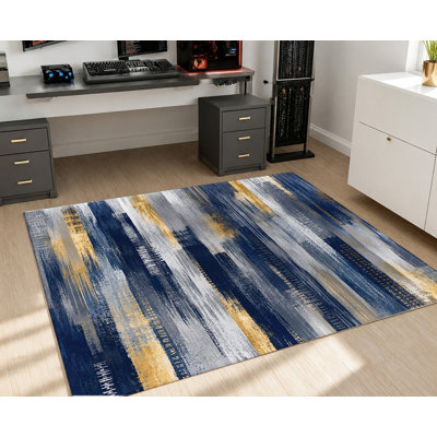 Tapis en velours antidérapant, motif à rayures abstraites bleu-jaune et gris, lavable à la machine, tapis décoratif, décoration intérieure moderne pour le salon, la chambre à coucher, l'entrée, le balcon, appartement