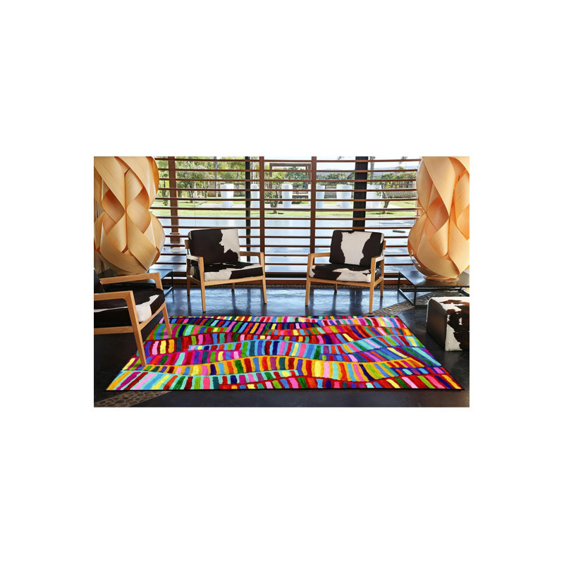 Multi Color Mixed Line Pattern Creative Modern Decorative Machine Washable Area Rug, Rectangle 3'3" x 4'11"