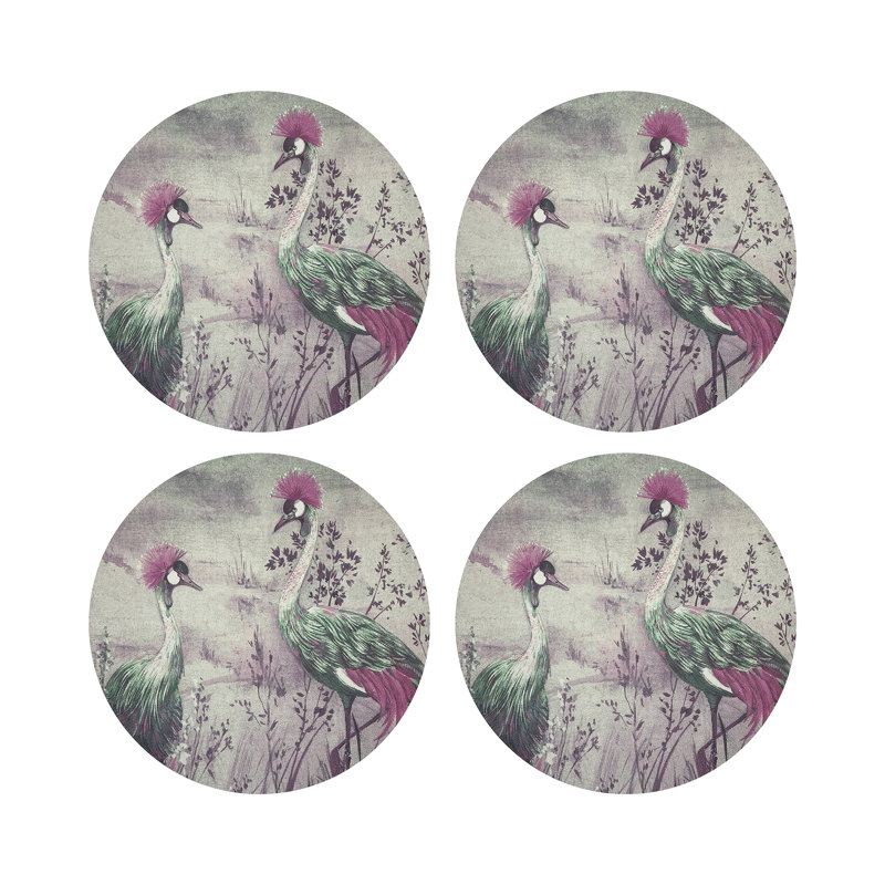 Crested Crane Pebble 16" Vinyl Placemat, Green/Pink