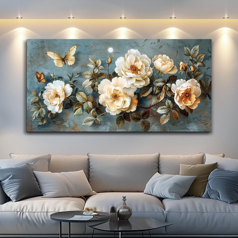 Toile, décoration murale pour chambre à coucher, art mural pour salon, décoration de bureau, abstrait, fleur blanche, peintures, images, œuvre d'art moderne, affiches, restaurant, cuisine, décoration intérieure, esthétique 20 po x 40 po