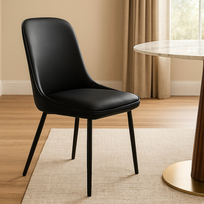 Chaise de salle à manger moderne en similicuir H 19,5 po avec pieds en acier au carbone épaissi - noir (ensemble de 2), Noir