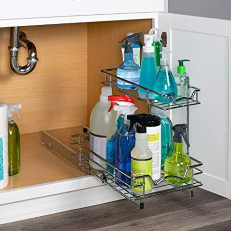 2 Tier slide out Cabinet Organizer With Sliding Drawers For Inside Cabinets- 11" W x 21" D x 15”H