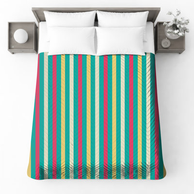 Couvre-lit matelassé à rayures verticales colorées toutes tailles