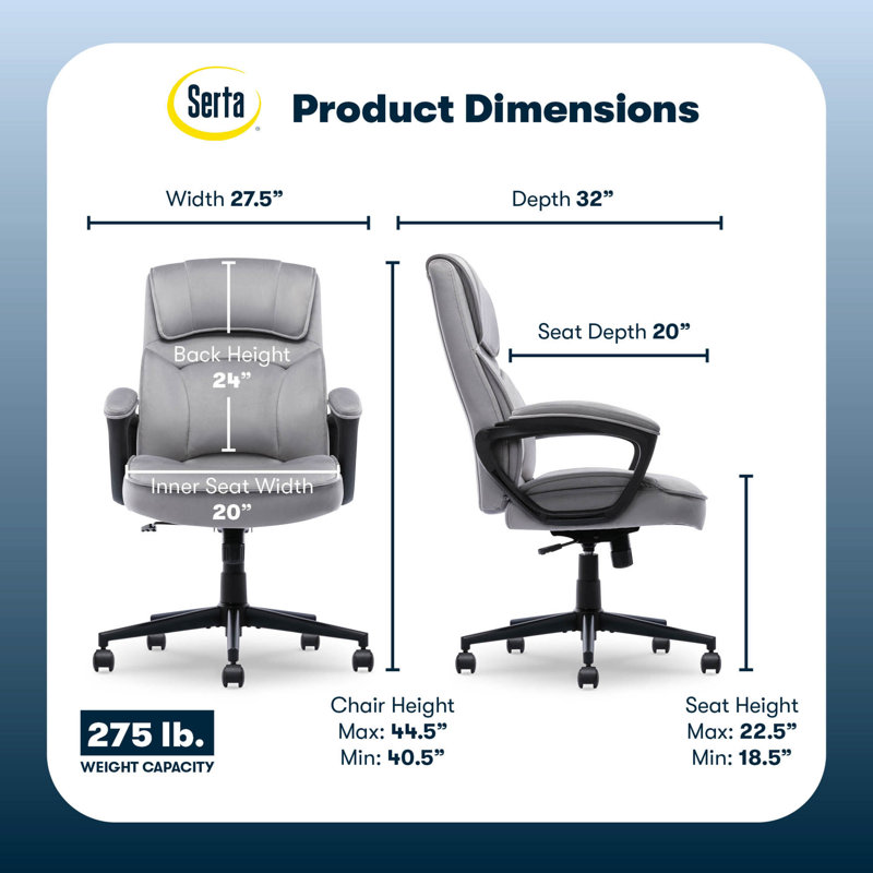 Comfort Classic Swivel Executive Office Chair, Gray
