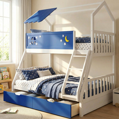 Arozu Moonlight Twin over Full Kid Bunk Bed Standard with Solid Pine Wood and 2 Spacious Drawers for Storage. by Harper Orchard