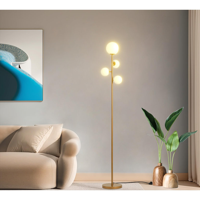 64.02'' Black Tree Floor Lamp, Gold