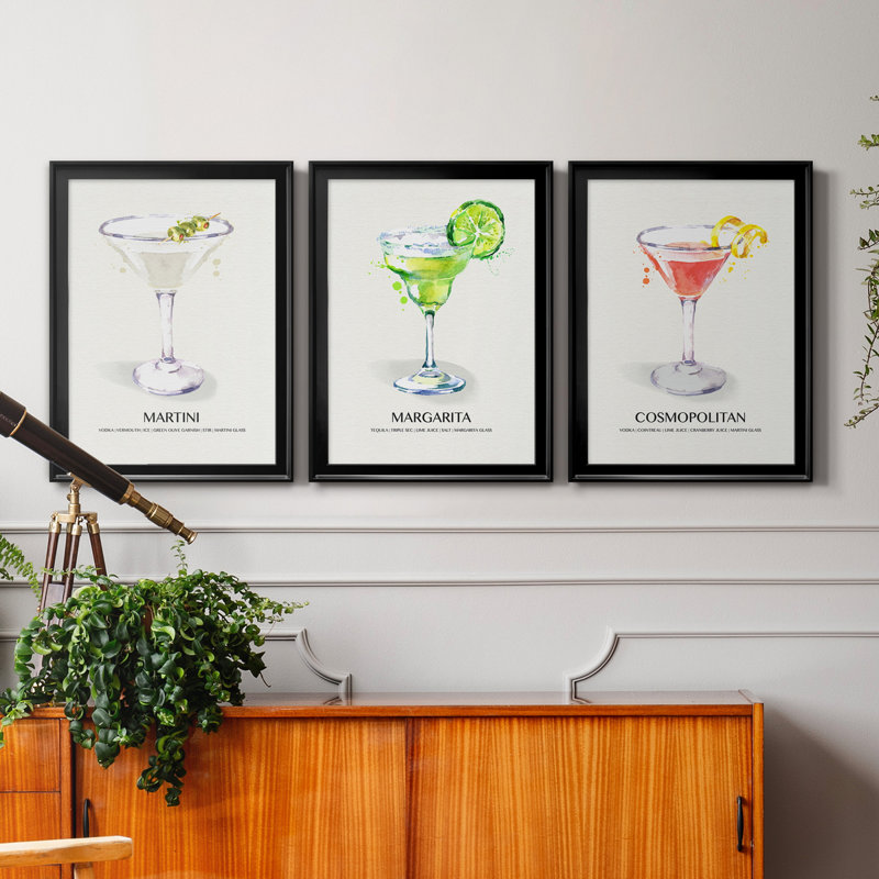 " Cosmopolitan " 3 - Pieces, Black Framed Canvas, 24.5" H x 18.5" W x 1" D