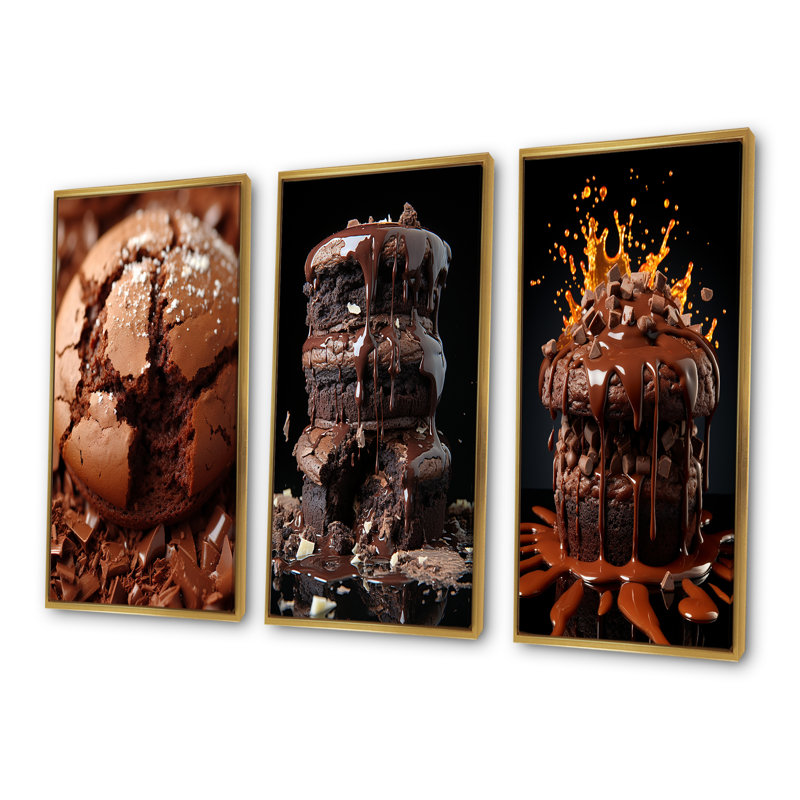 «Chocolate Cookie Delights I», ensemble de 3 impressions sur toile Pop Art, Cadre flottant doré, H 40 po x l 60 po