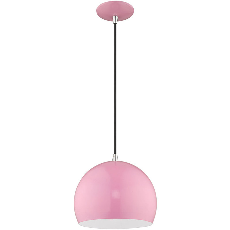Luminaire suspendu en forme de dôme à 1 lumière Dristin, Rose brillant / noir, Rose brillant