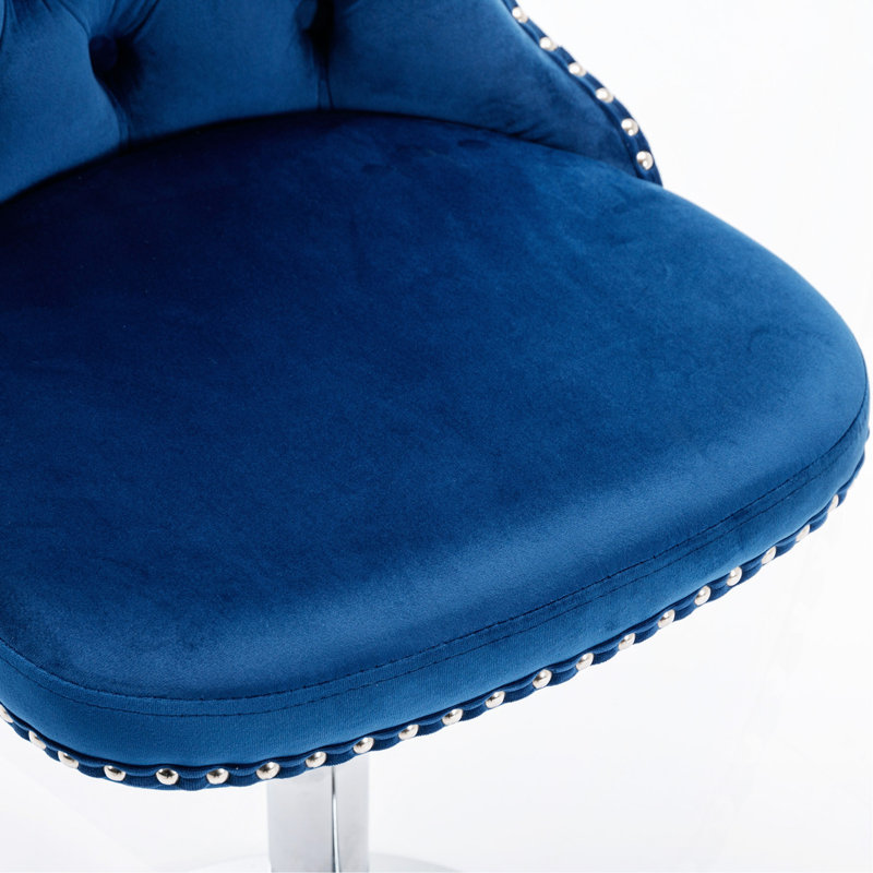 Velvet Barstools Adjusatble Seat Height From 25-33 Inch, Chrome Base Bar Stools With Backs Comfortable, Silver, Blue