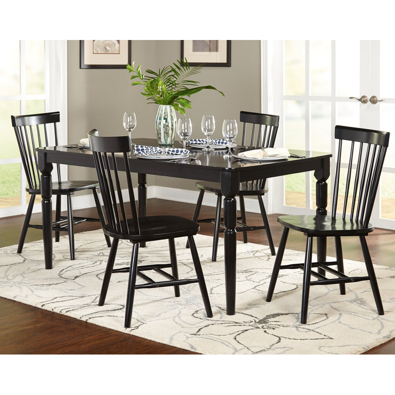 Ensemble de salle à manger en bois massif Toccoa, Table blanche avec chaises brunes, 5 pièces : 1 table, 4 chaises