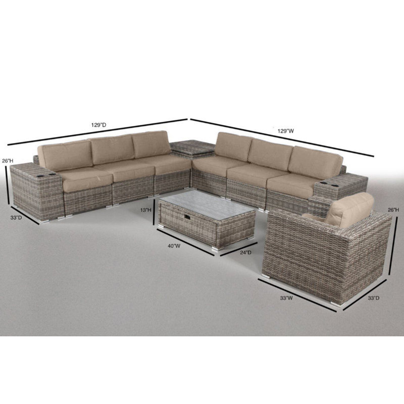 Leamon Wicker Fully Assembled 7 - Person Seating Group with Sunbrella Cushions, Beige 