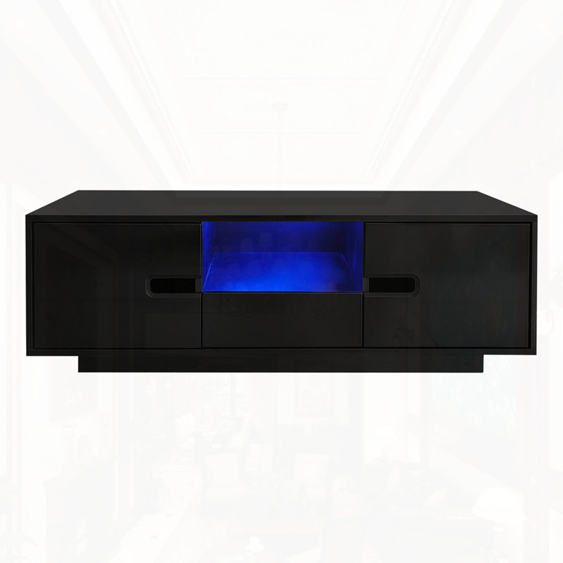 Modern High Glossy Rectangle Coffee Table, Black