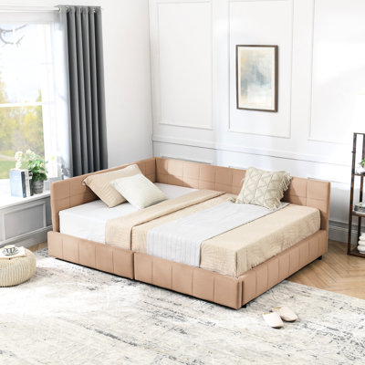 Structure de lit double avec housse en velours et rangement - Rose pour chambre à coucher avec accoudoirs