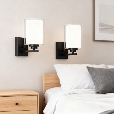 Set Of 2 Modern Wall Sconce Lights, Matte Black Farmhouse Vanity Lighting With Double Clear Glass Shades For Bathroom, Bedroom, Living Room, And Hallway