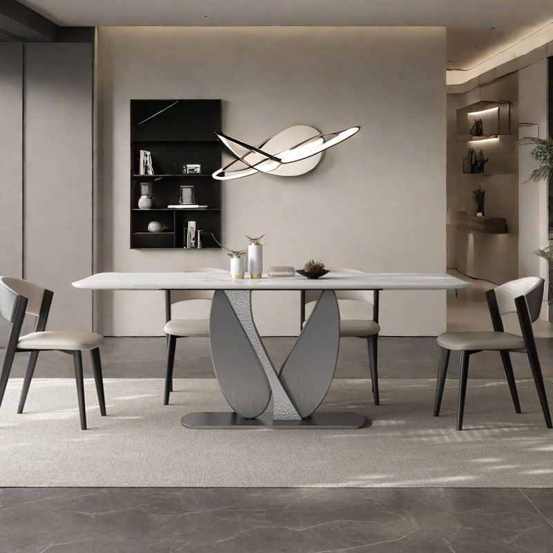 Ensemble de table de salle à manger rectangulaire moderne en faux marbre, H 29,5 po x L 55,1 po x l 31,5 po