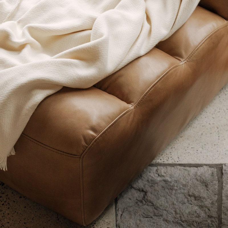 Ramsay Tufted Slipper Chair, Brown Top Grain Leather