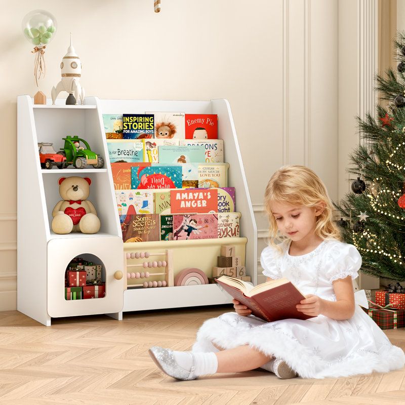 Organisateur de rangement pour enfants et bibliothèque en bois pour enfants, étagère à livres à 4 niveaux pour chambre d'enfant et salle de jeux
