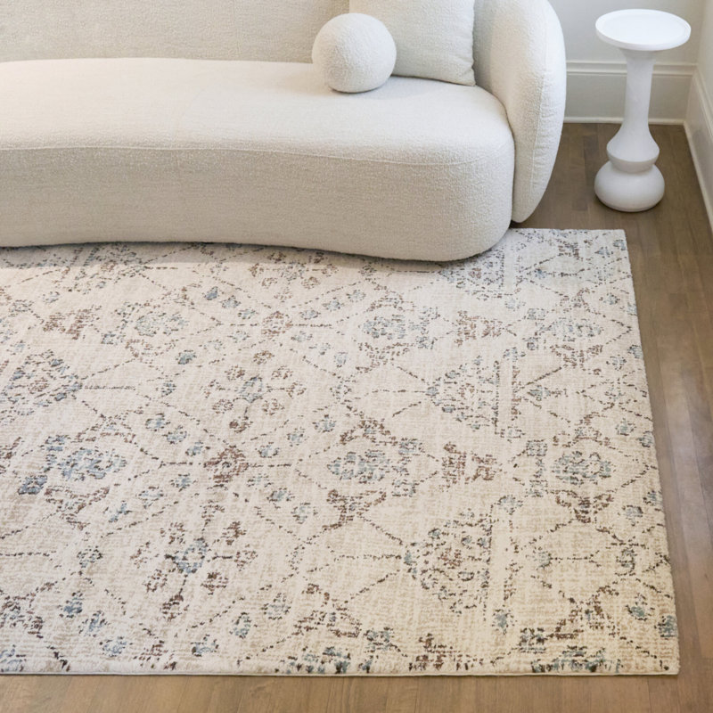 Alvi Cream Oriental Trellis Area Rug, Rectangle 5'3" x 7'