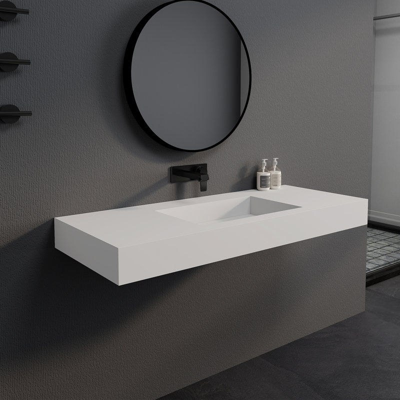 47'' Wall Mounted Rectangular Bathroom Sink Solid Surface Single Sink