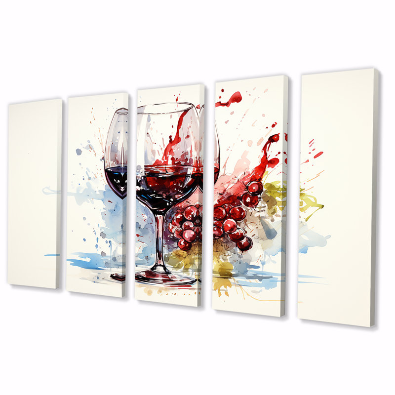 Grape Elegantburgundy Wine I - Ensemble d'art mural 5 pièces, H 28 po x l 60 po