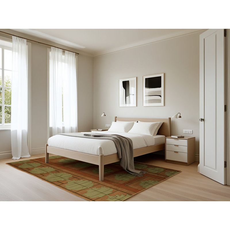 Tapis art déco brun lavable à la machine, Rectangle 5 pi x 7 pi