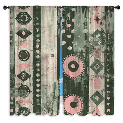 Geometric Tribal Pattern Window Curtains Tribal Sheer & Room Darkening - 2 Panels
