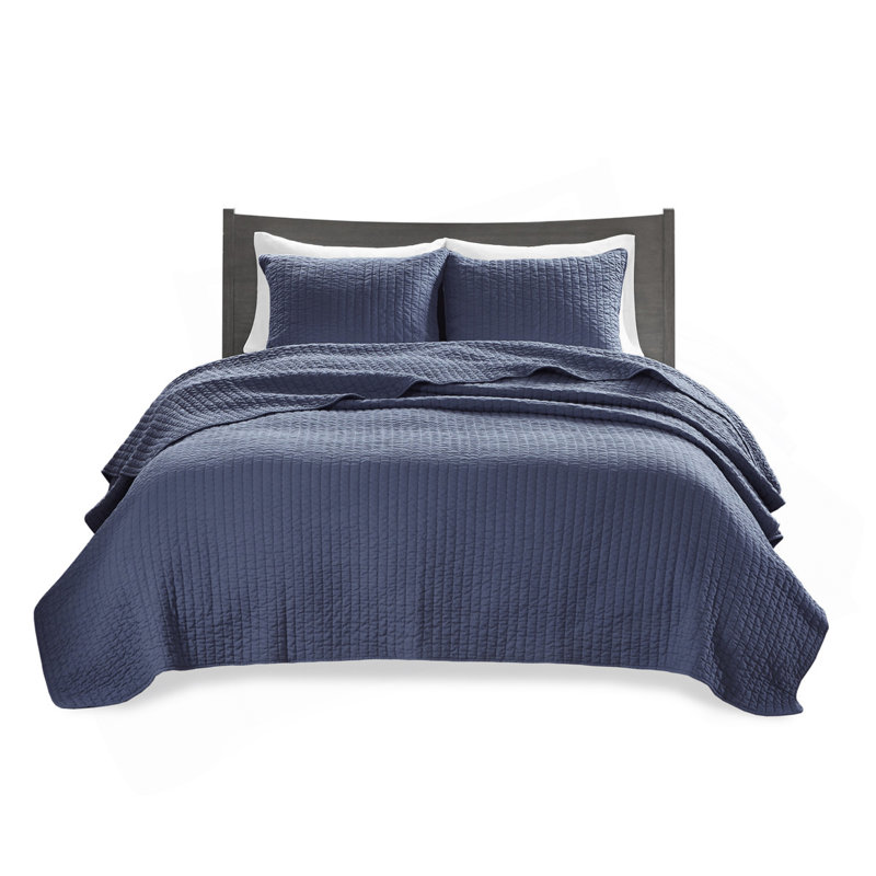 Ensemble de courtepointe 2 pièces bleu marine simple / simple TG, Courtepointe pour lit simple et 1 taie décorative, Marine