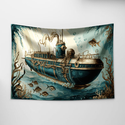 Transporation Submarine illustrations Wall Tapestry