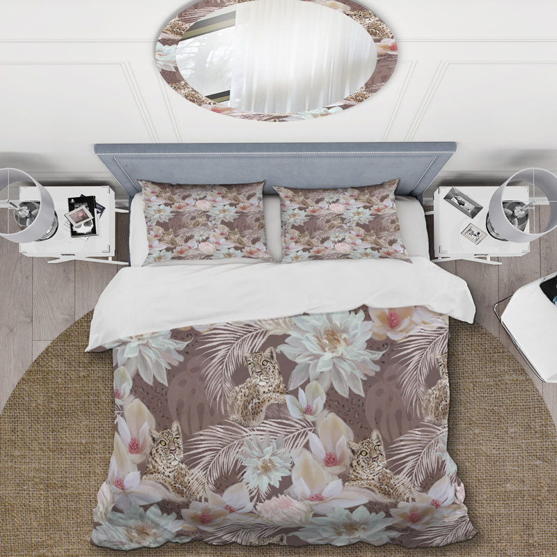 Ensemble de housse de couette en microfibre brun / blanc 3 pièces