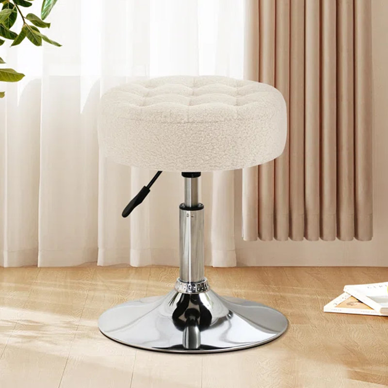 Modern Swivel Adjustable Height Accent Stool, Beige Boucle
