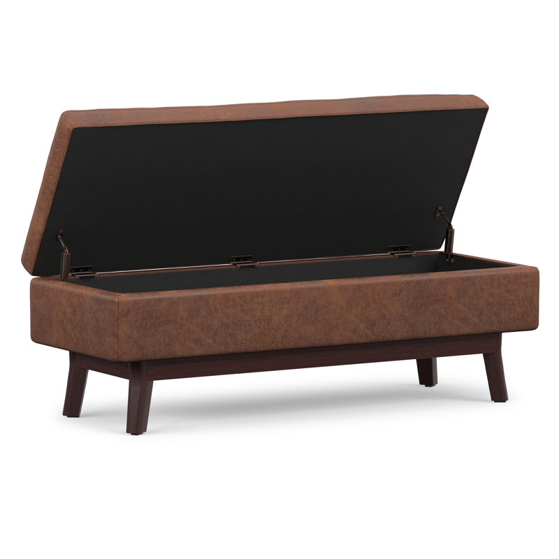 Repose-pieds capitonné rectangulaire Mid-Century avec détails capitonnés Owen, Similicuir brun selle vieilli