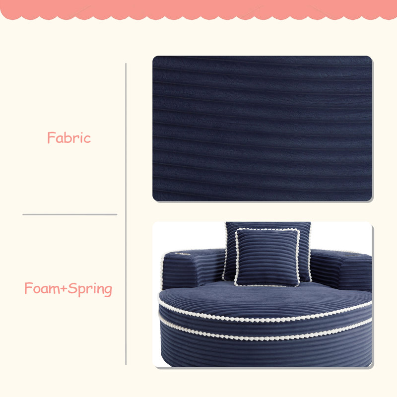 Simple And Comfortable/easy-To-Clean Fabric Round Sofa Bed with Memory Foam Sectional Couches for Living Room, Cloud Couch with three pillows